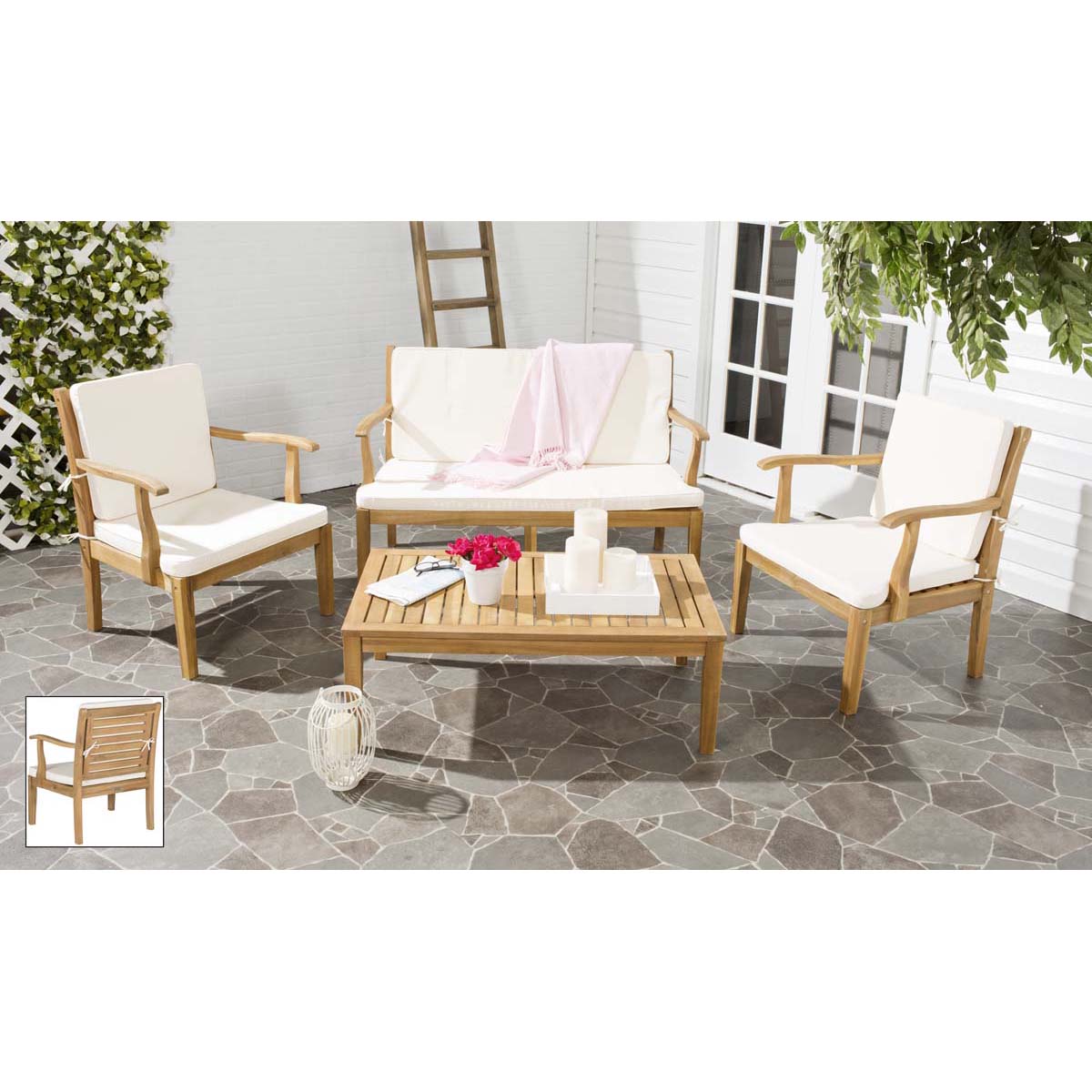 Safavieh Fresno 4Pc Outdoor Living Set , PAT6711 - Natural/Beige