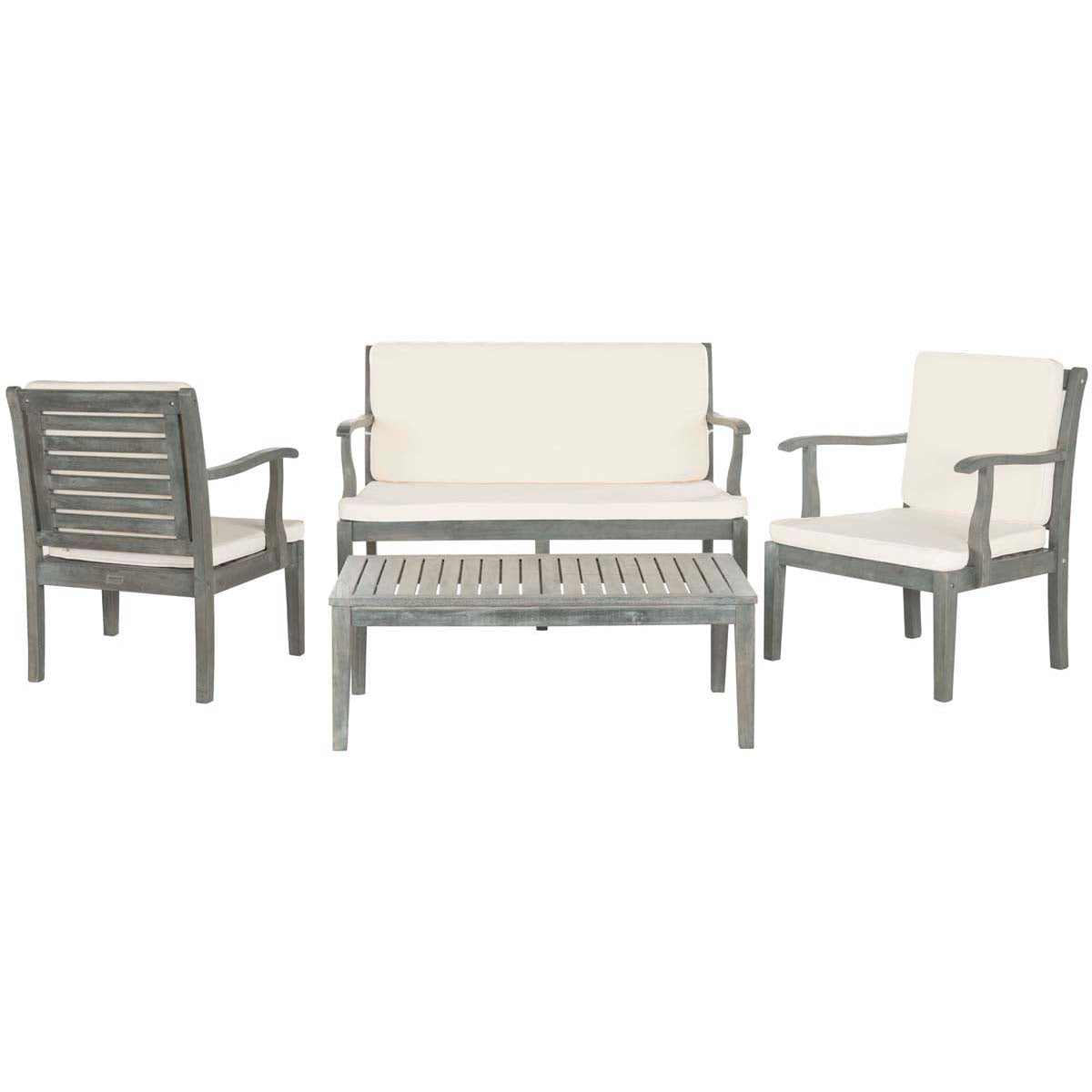 Safavieh Fresno 4Pc Outdoor Living Set , PAT6711 - Ash Grey/Beige