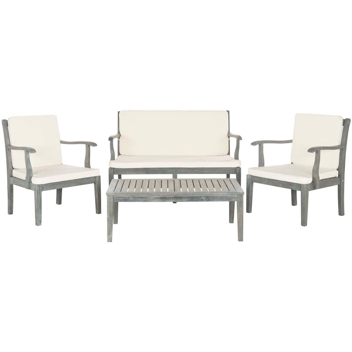 Safavieh Fresno 4Pc Outdoor Living Set , PAT6711 - Ash Grey/Beige