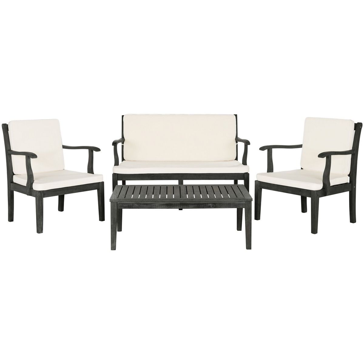 Safavieh Fresno 4Pc Outdoor Living Set , PAT6711 - Dark Slate Grey/Beige