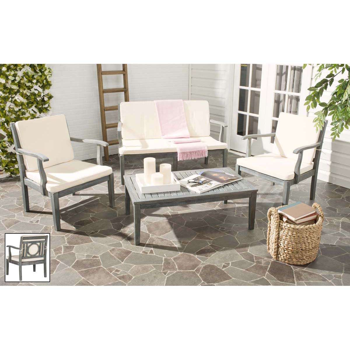 Safavieh Montclair 4Pc Outdoor Living Set , PAT6712 - Ash Grey/Beige