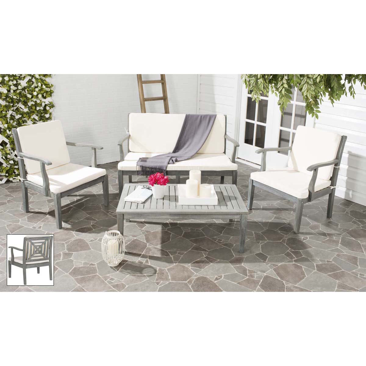 Safavieh Del Mar 4 Pc Outdoor Set , PAT6717 - Ash Grey/Beige
