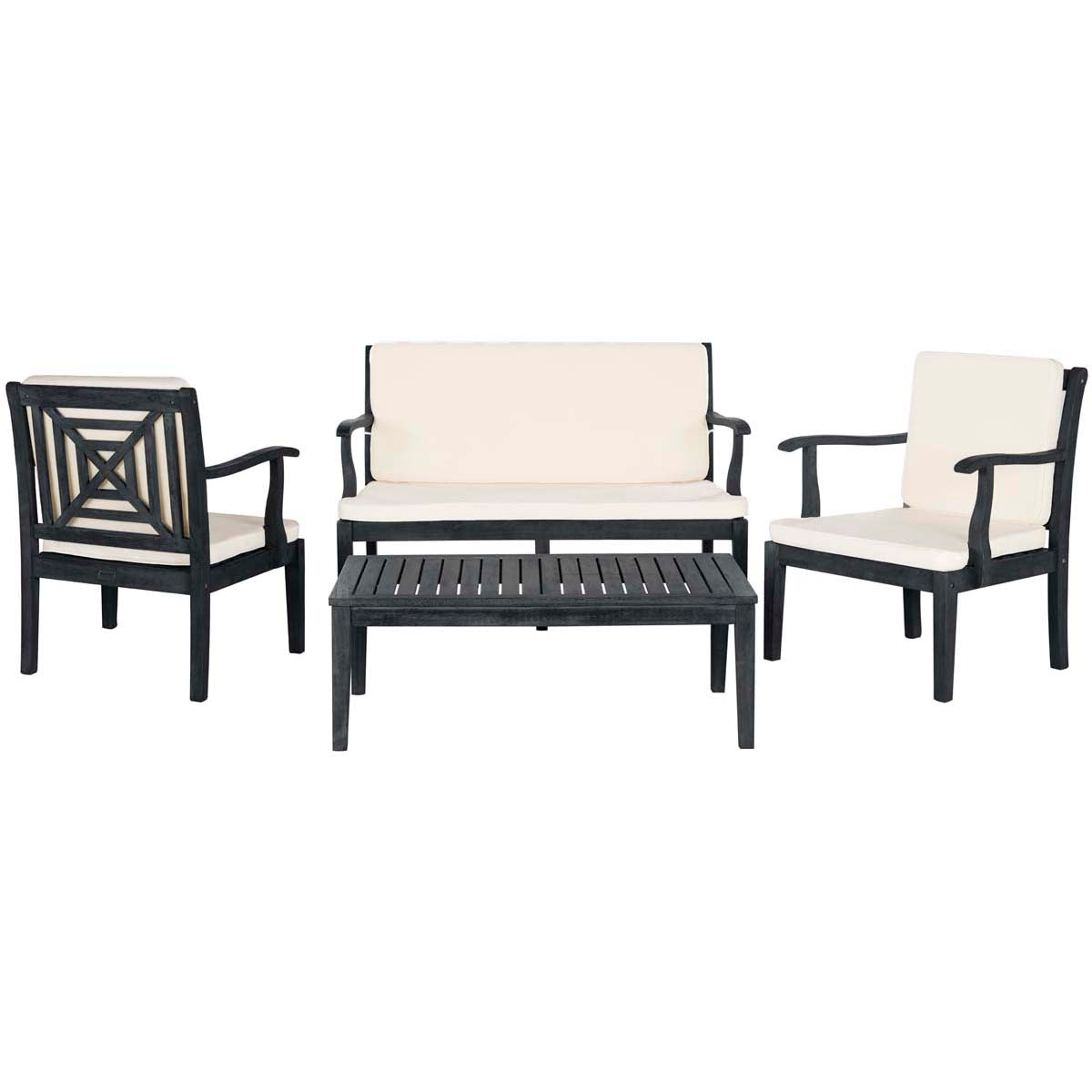 Safavieh Del Mar 4 Pc Outdoor Set , PAT6717 - Dark Slate Grey/Beige