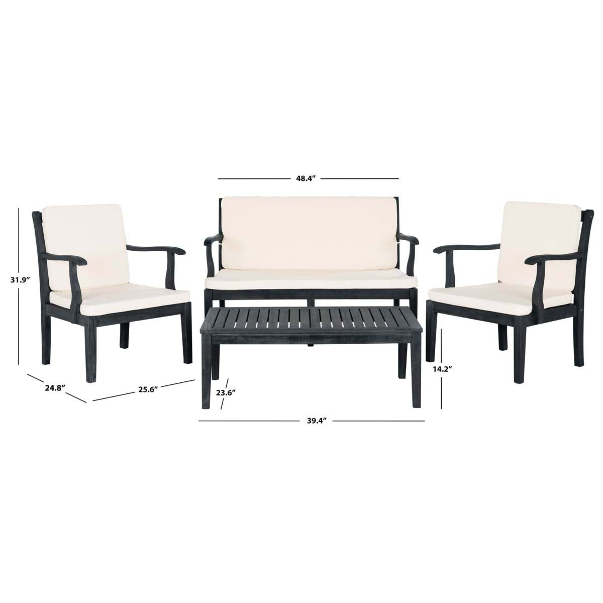 Safavieh Del Mar 4 Pc Outdoor Set , PAT6717 - Dark Slate Grey/Beige