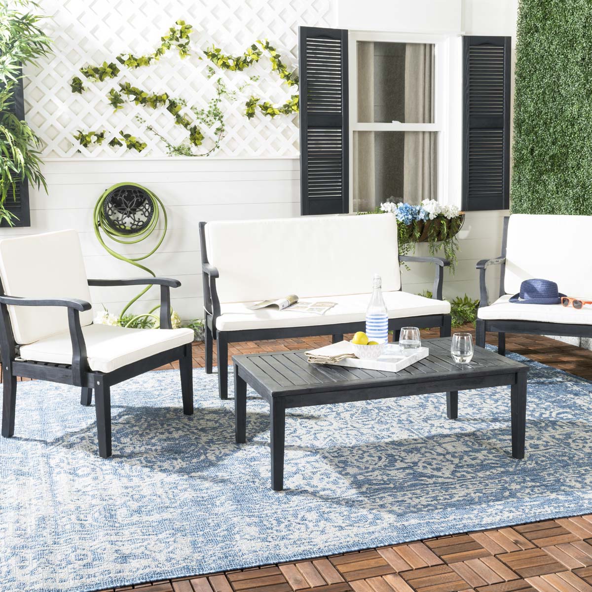 Safavieh Del Mar 4 Pc Outdoor Set , PAT6717 - Dark Slate Grey/Beige