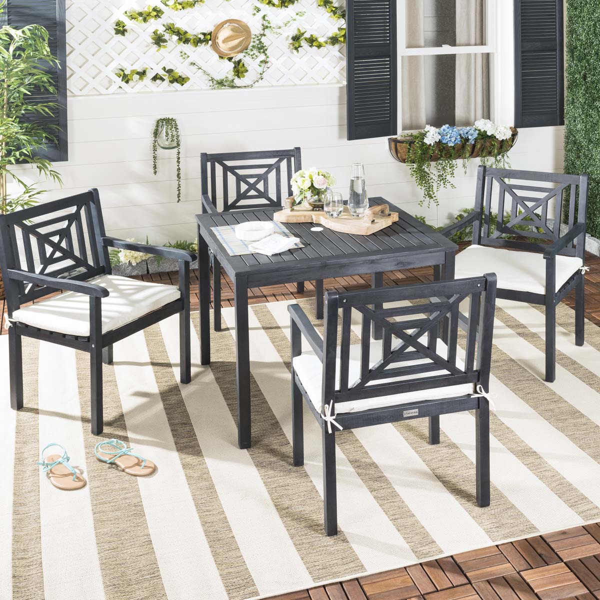 Safavieh Del Mar 5 Pc Dining Set , PAT6722 - Dark Slate Grey/Beige