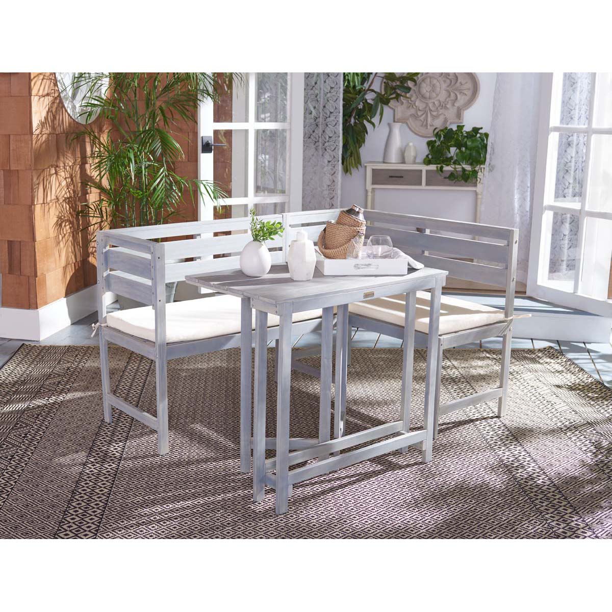Safavieh Wilton Balcony Corner Lounge Set , PAT6754 - Grey/White