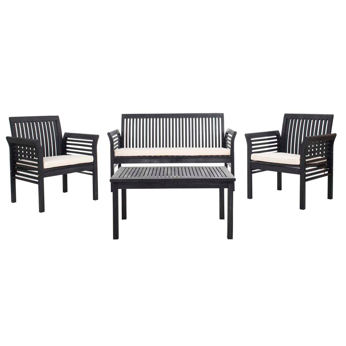 Safavieh Carson 4 Pc Outdoor Set , PAT7005 - Black/Beige