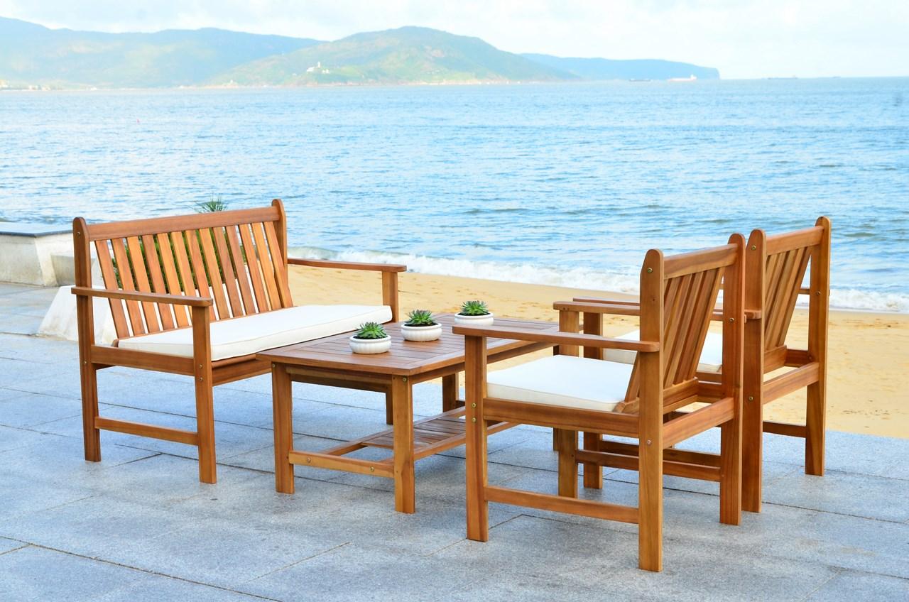 Safavieh Burbank 4 Pc Outdoor Set , PAT7006 - Natural/Beige