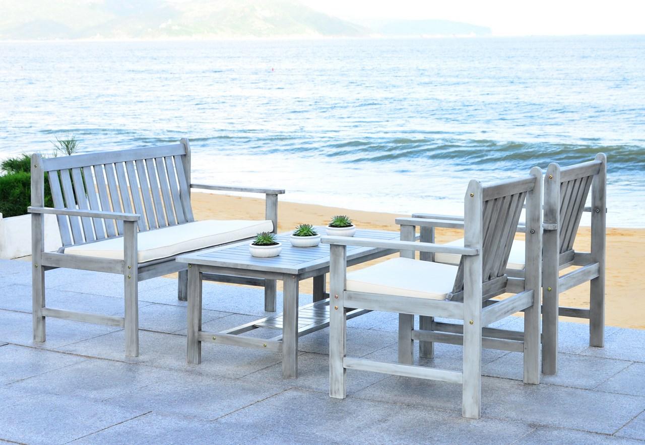 Safavieh Burbank 4 Pc Outdoor Set , PAT7006 - Grey Wash/Beige