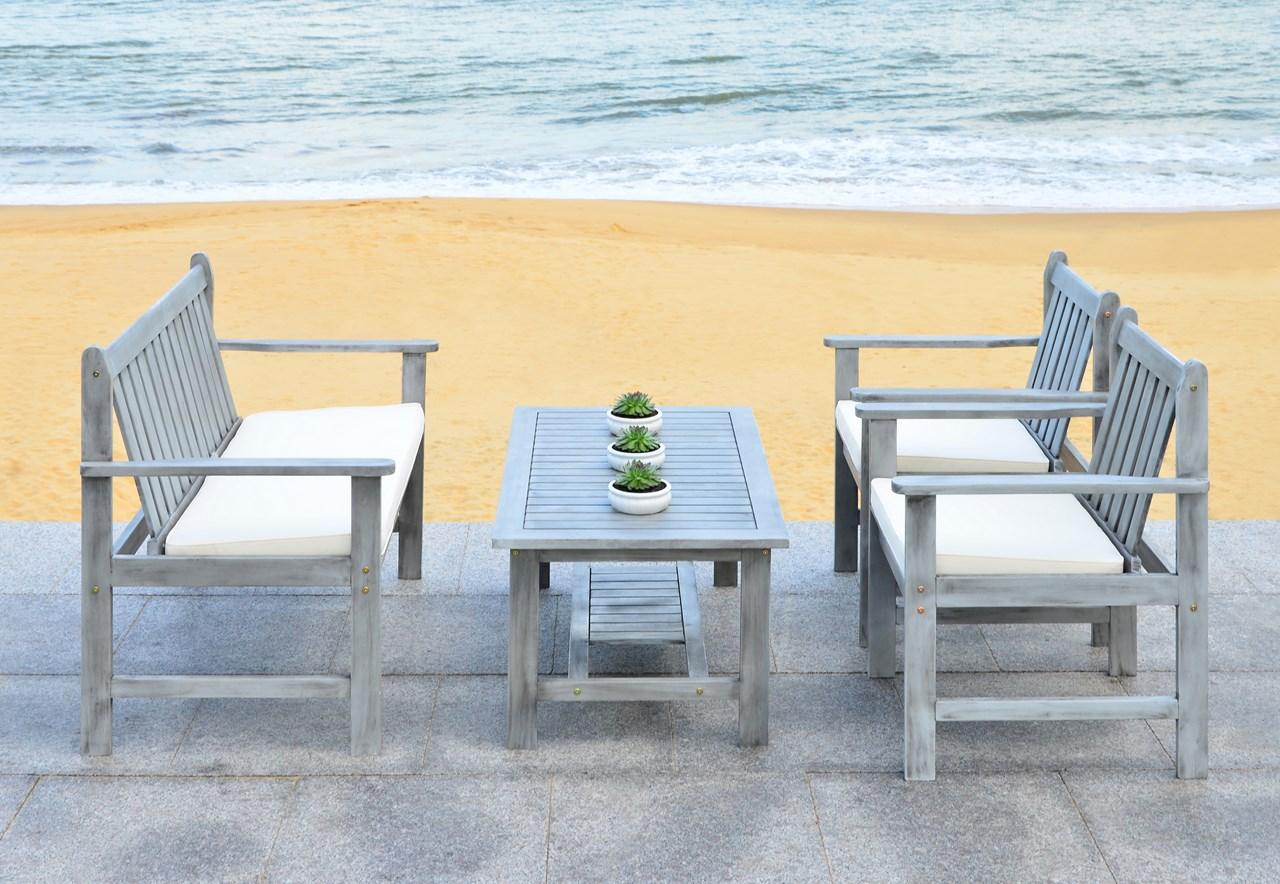 Safavieh Burbank 4 Pc Outdoor Set , PAT7006 - Grey Wash/Beige