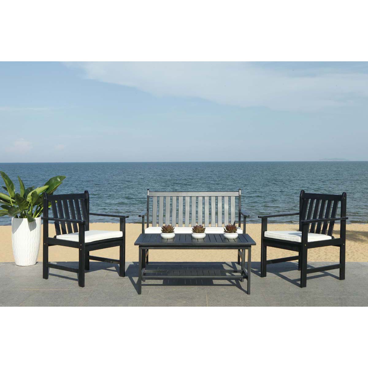 Safavieh Burbank 4 Pc Outdoor Set , PAT7006 - Black/Beige