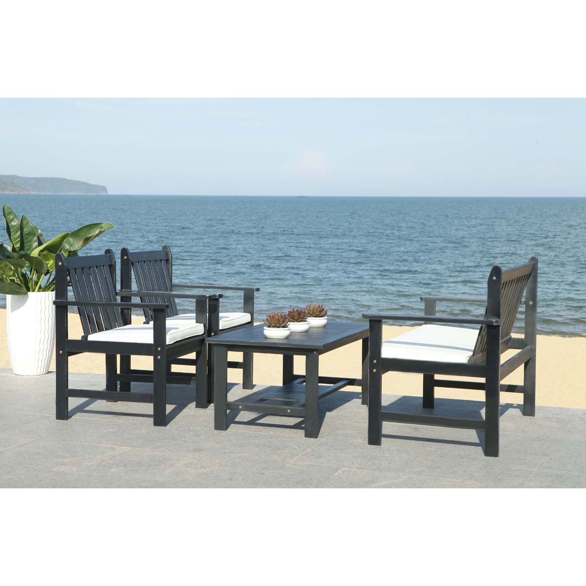 Safavieh Burbank 4 Pc Outdoor Set , PAT7006 - Black/Beige