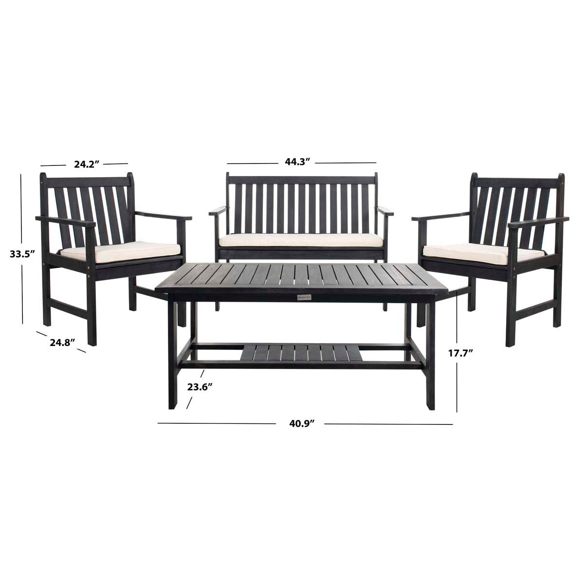 Safavieh Burbank 4 Pc Outdoor Set , PAT7006 - Black/Beige