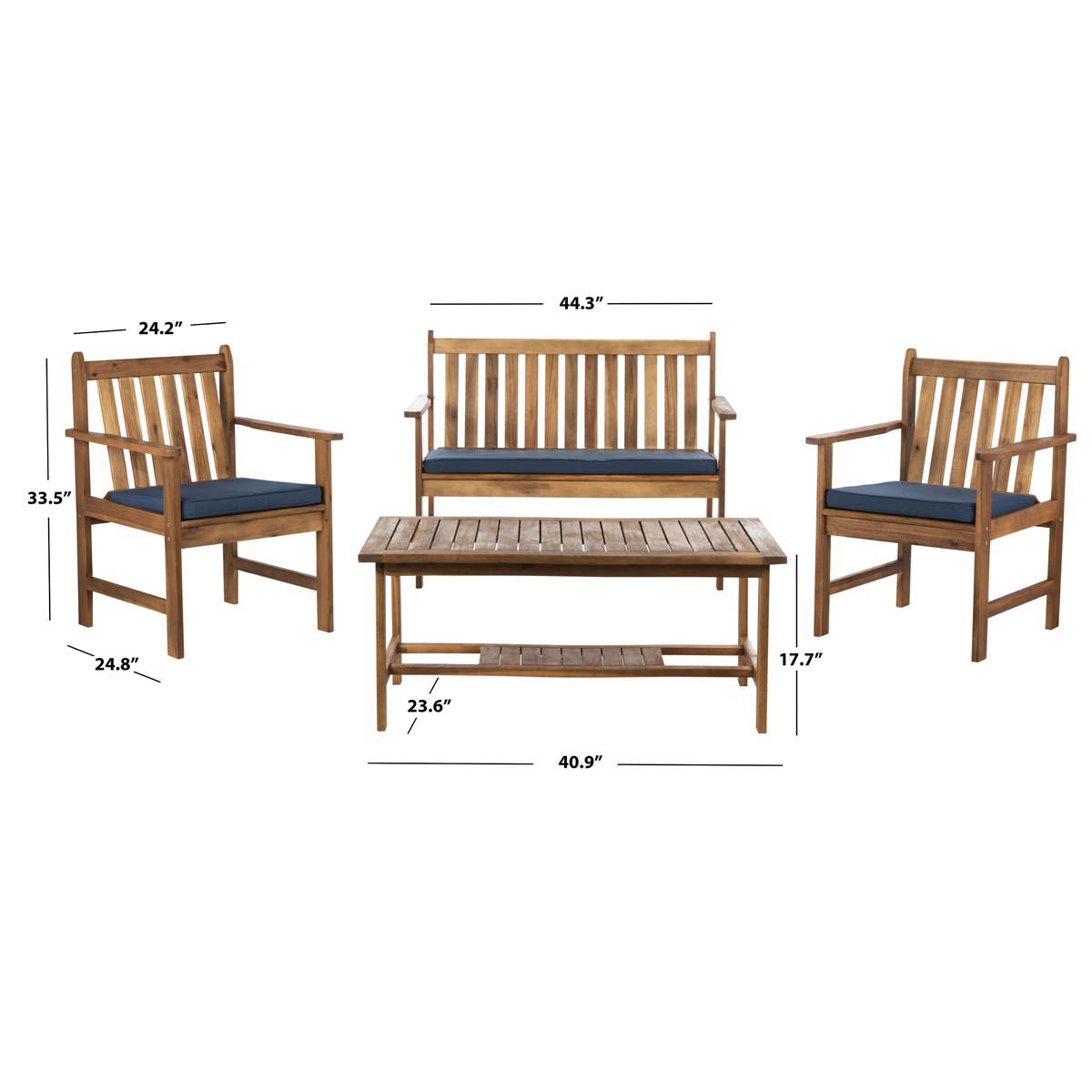 Safavieh Burbank 4 Pc Outdoor Set , PAT7006 - Natural/Navy