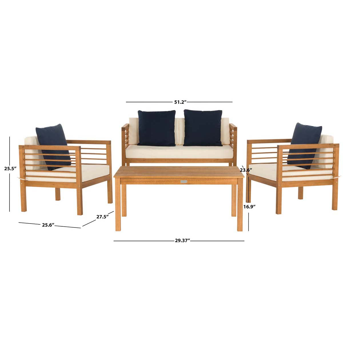 Safavieh Alda 4 Pc Outdoor Set With Accent Pillows , PAT7033 - Natural/Beige/Navy