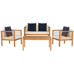 Safavieh Alda 4 Pc Outdoor Set With Accent Pillows , PAT7033 - Natural/Beige/Navy