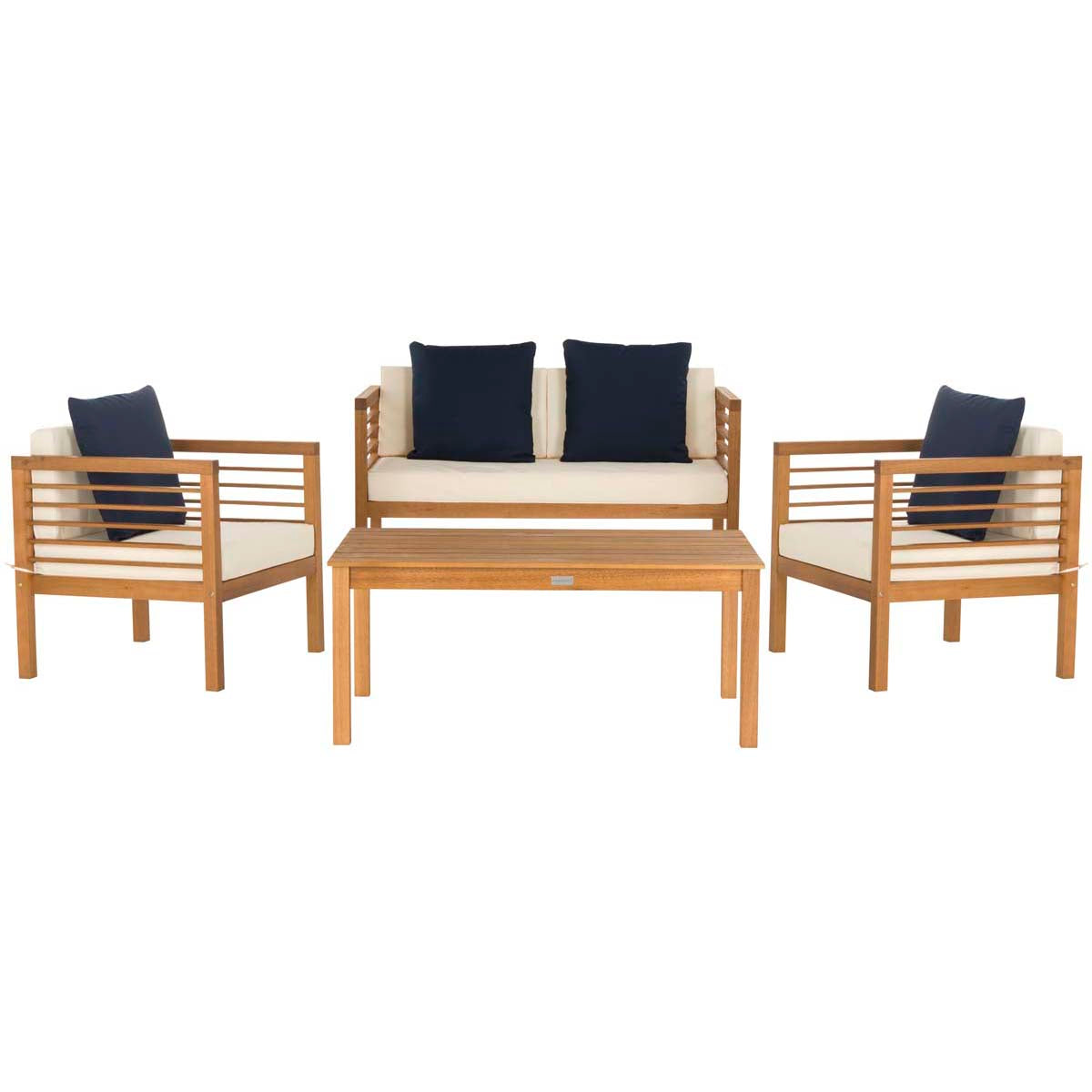 Safavieh Alda 4 Pc Outdoor Set With Accent Pillows , PAT7033 - Natural/Beige/Navy