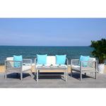 Safavieh Alda 4 Pc Outdoor Set With Accent Pillows , PAT7033 - Grey Wash/Beige/Light Blue
