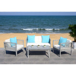 Safavieh Alda 4 Pc Outdoor Set With Accent Pillows , PAT7033 - Grey Wash/Beige/Light Blue