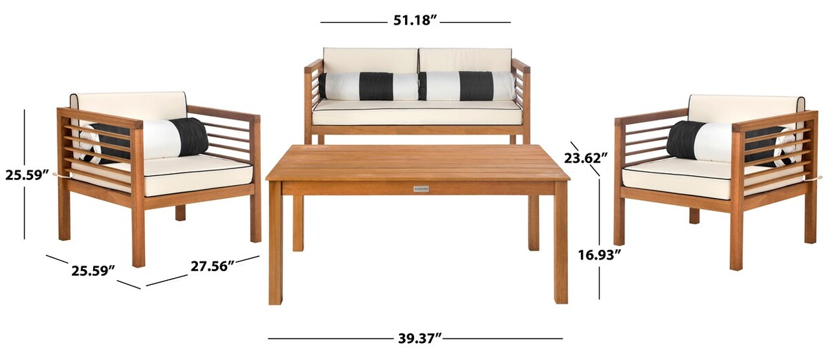 Safavieh Alda 4 Pc Outdoor Set With Accent Pillows , PAT7033 - Natural/Black/White