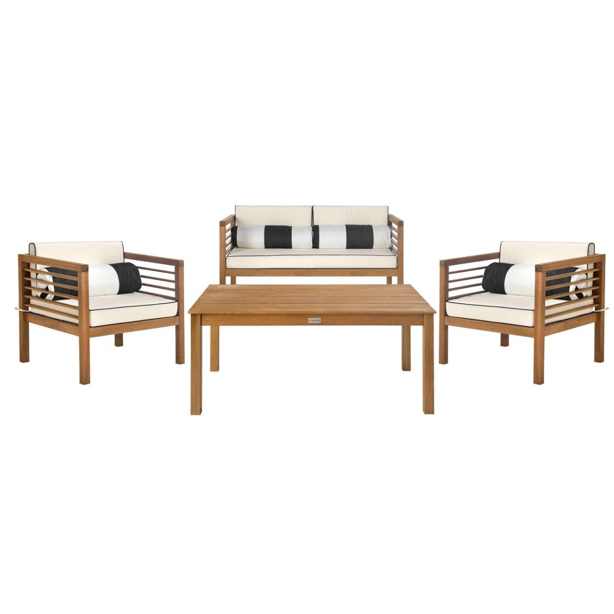 Safavieh Alda 4 Pc Outdoor Set With Accent Pillows , PAT7033 - Natural/Black/White