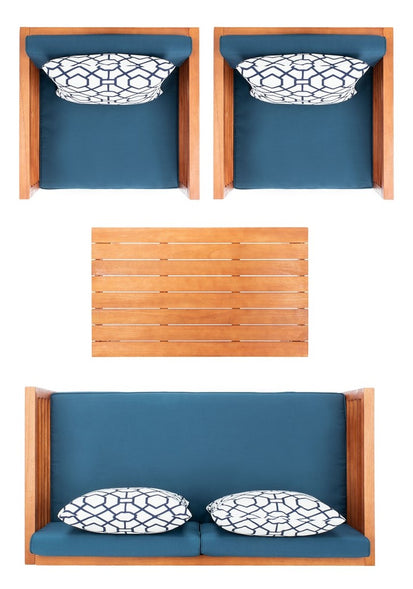 Safavieh Alda 4 Pc Outdoor Set With Accent Pillows , PAT7033 - Natural/Navy/White