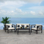Safavieh Alda 4 Pc Outdoor Set With Accent Pillows , PAT7033 - Black/Beige/Black;White