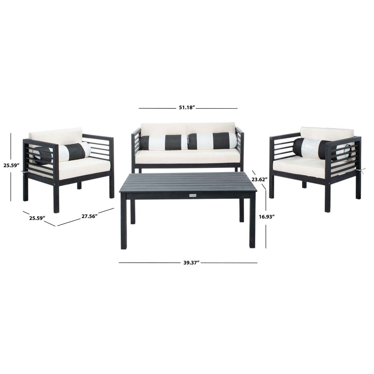 Safavieh Alda 4 Pc Outdoor Set With Accent Pillows , PAT7033 - Black/Beige/Black;White