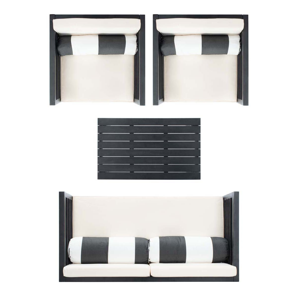 Safavieh Alda 4 Pc Outdoor Set With Accent Pillows , PAT7033 - Black/Beige/Black;White