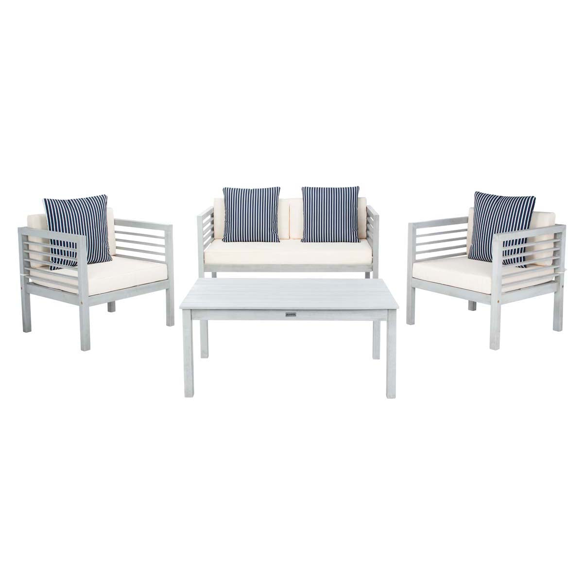 Safavieh Alda 4 Pc Outdoor Set With Accent Pillows , PAT7033 - Grey/Beige