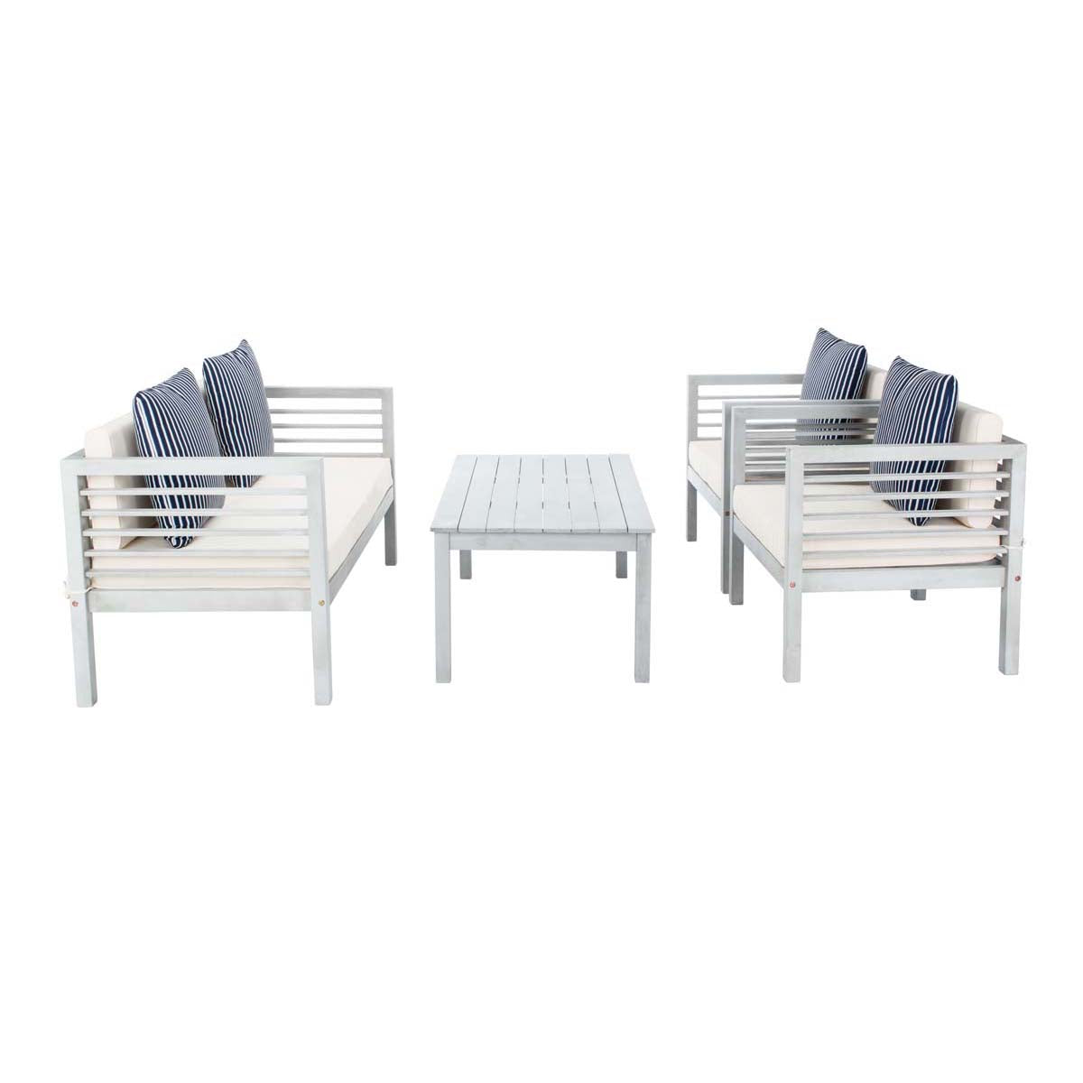 Safavieh Alda 4 Pc Outdoor Set With Accent Pillows , PAT7033 - Grey/Beige