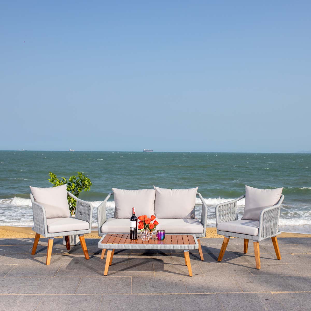 Safavieh Raldin Rope 4 Pc Living Set , PAT7049 - Grey/ Grey