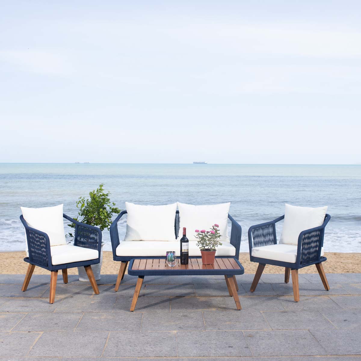 Safavieh Raldin Rope 4 Pc Living Set , PAT7049 - Navy/ Beige