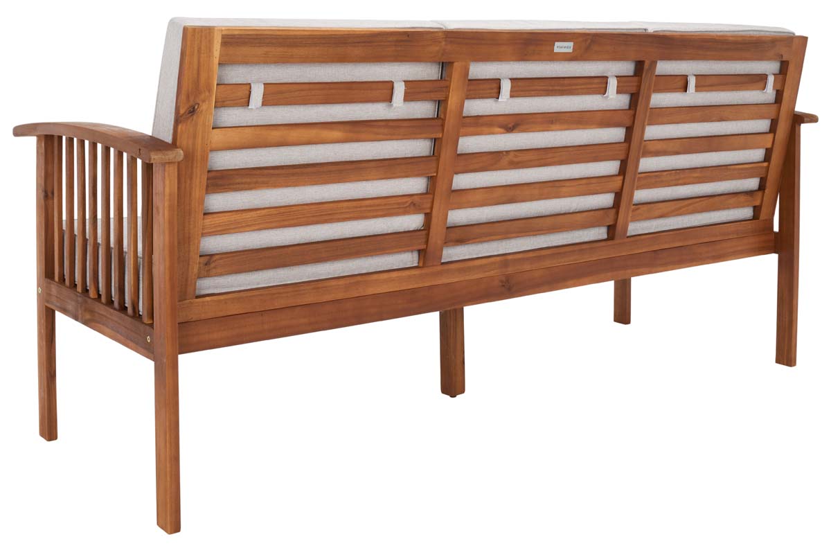 Safavieh Finnick Outdoor Bench , PAT7303 - Natural Wood/Light Grey Cushion