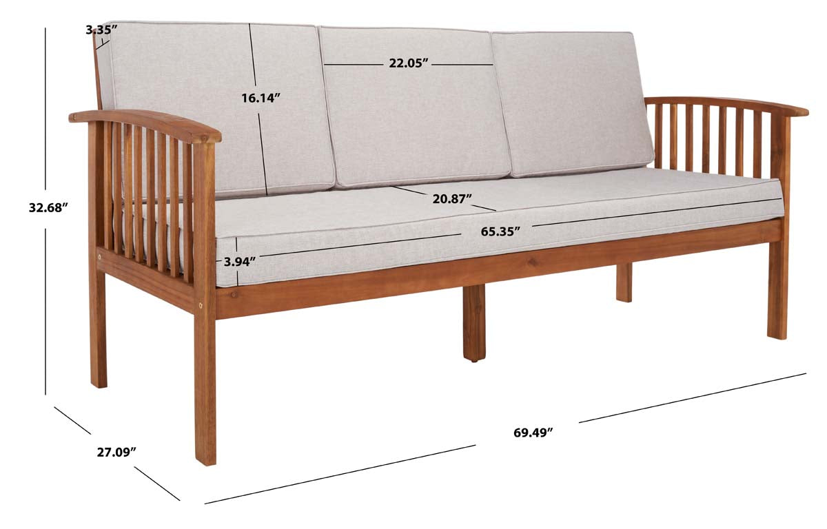 Safavieh Finnick Outdoor Bench , PAT7303 - Natural Wood/Light Grey Cushion