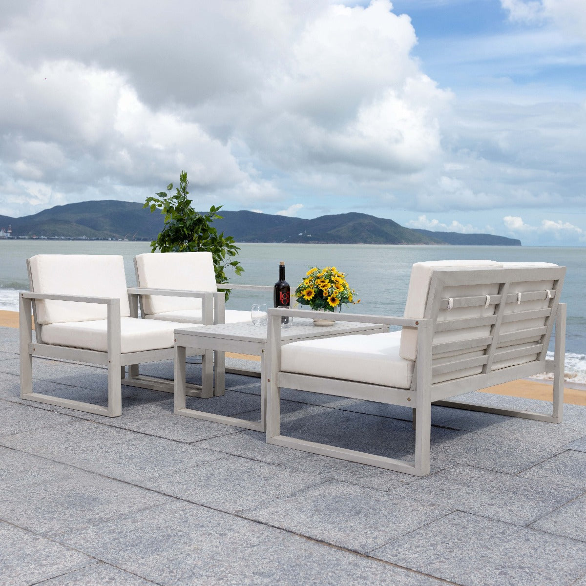 Grey Wood/Beige Cushion