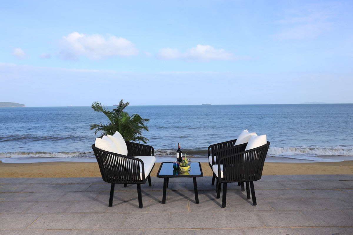 Safavieh Jorda 4Pc Rope Living Set , PAT7518 - Black/Beige