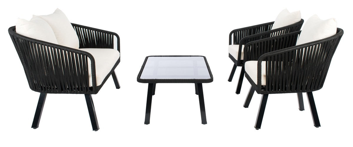 Safavieh Jorda 4Pc Rope Living Set , PAT7518 - Black/Beige