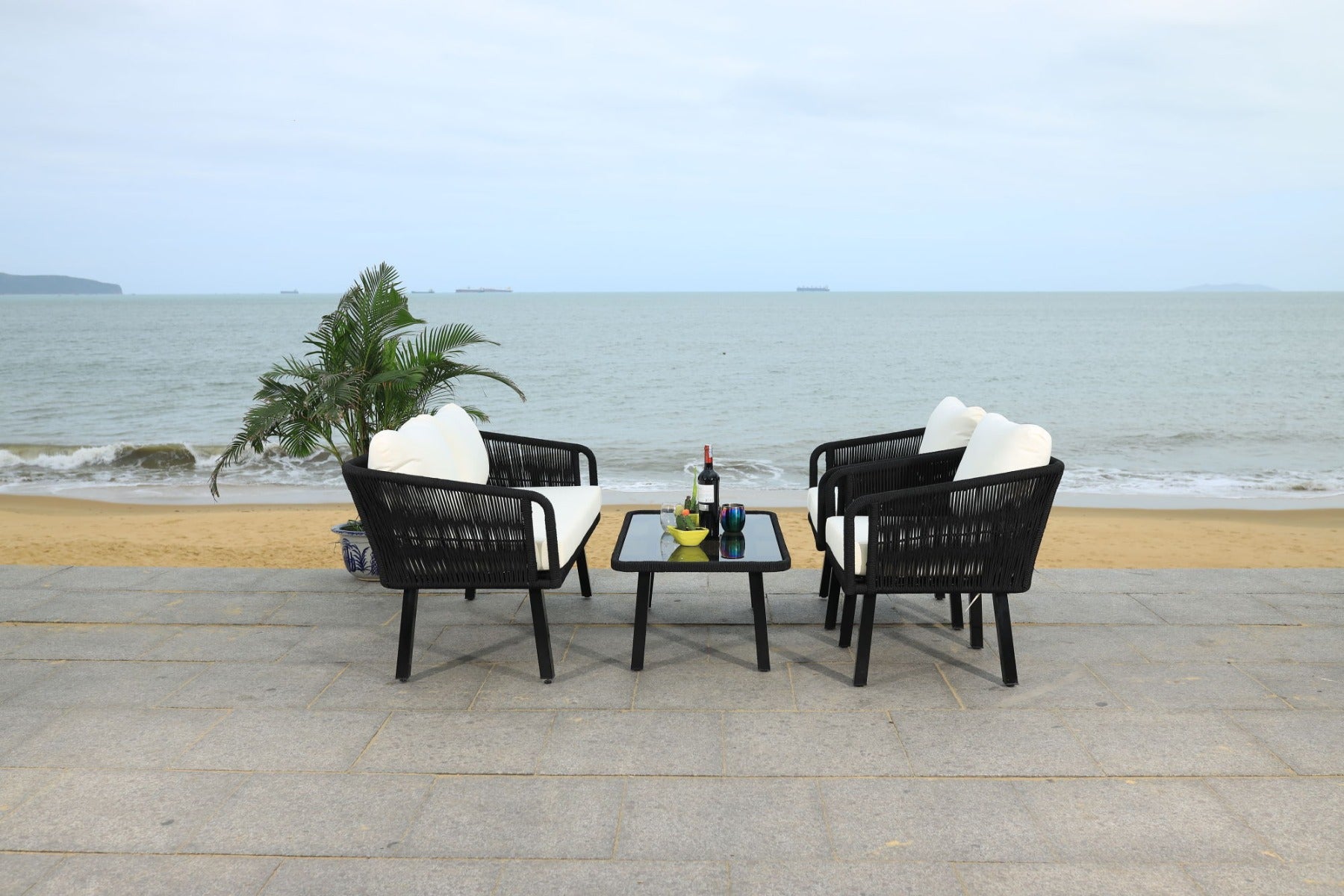 Safavieh Kerson 4Pc Rope Living Set , PAT7519 - Black/Beige