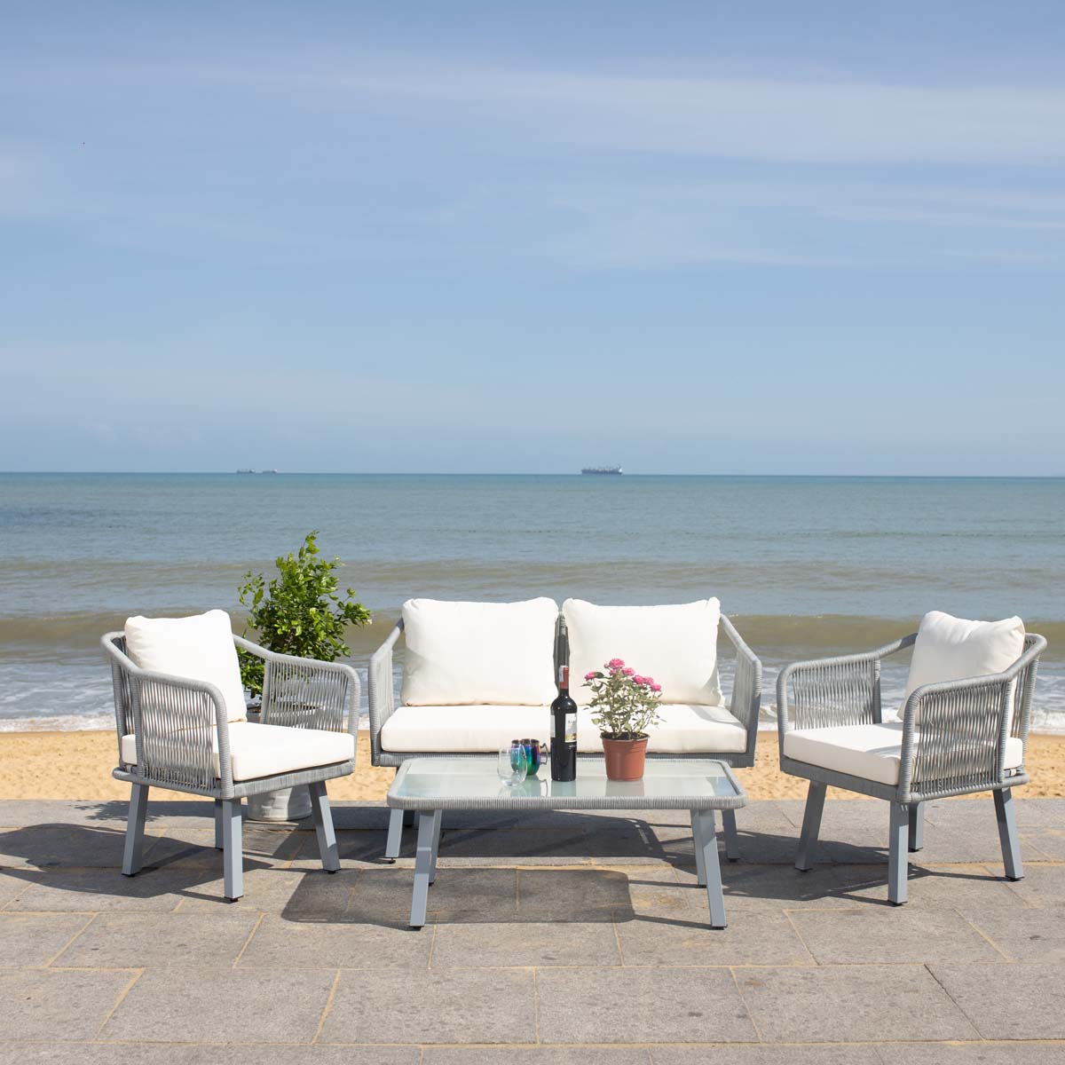 Safavieh Torsla 4Pc Rope Living Set , PAT7520 - Grey/Beige