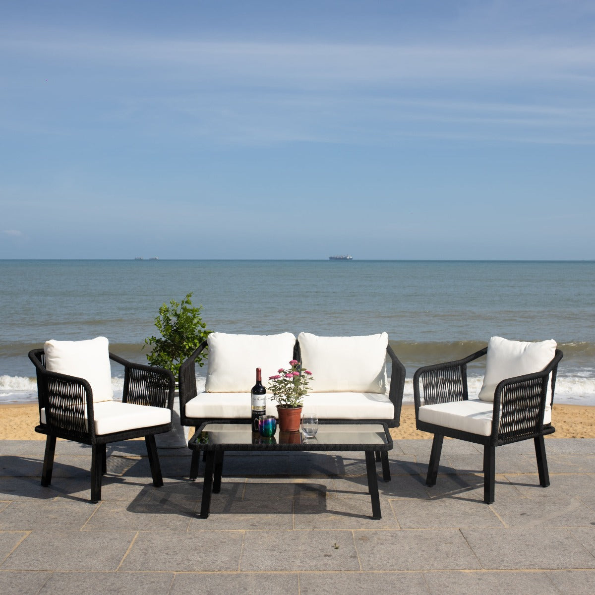 Safavieh Torsla 4Pc Rope Living Set , PAT7520 - Black/Beige