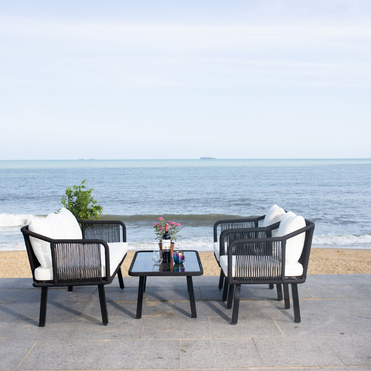 Safavieh Torsla 4Pc Rope Living Set , PAT7520 - Black/Beige