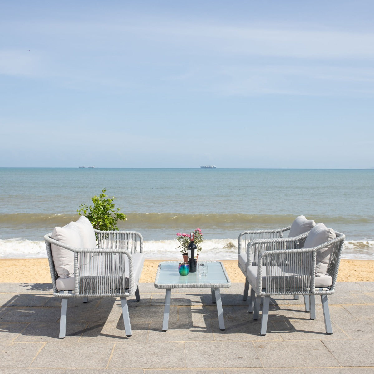 Safavieh Torsla 4Pc Rope Living Set , PAT7520 - Grey/Grey