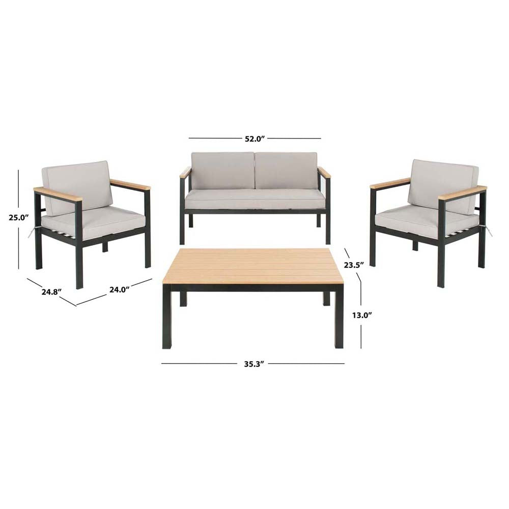 Safavieh Hendor 4 Piece Living Set , PAT7525 - Black Metal /  Grey Cushion