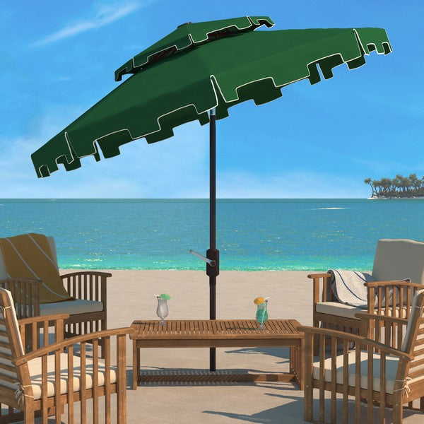 Safavieh Zimmerman 9ft Double Top Market Umbrella , PAT8200 - Dark Green/White Trim