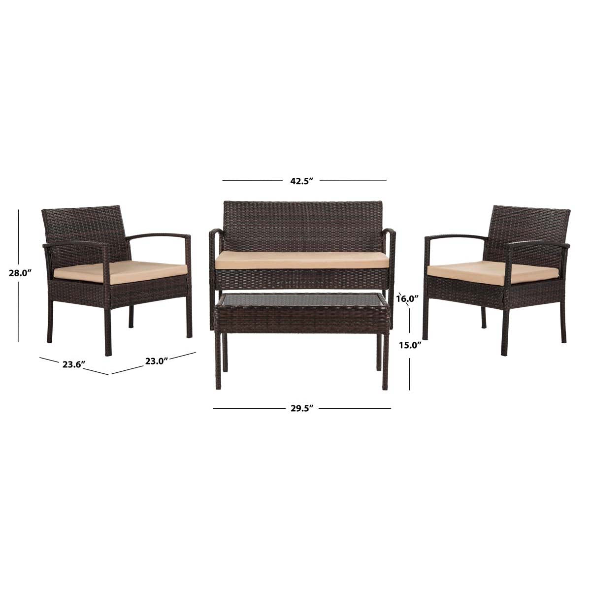 Safavieh Mattia 4 Piece Rattan Living Set , PAT9001 - Brown/Beige
