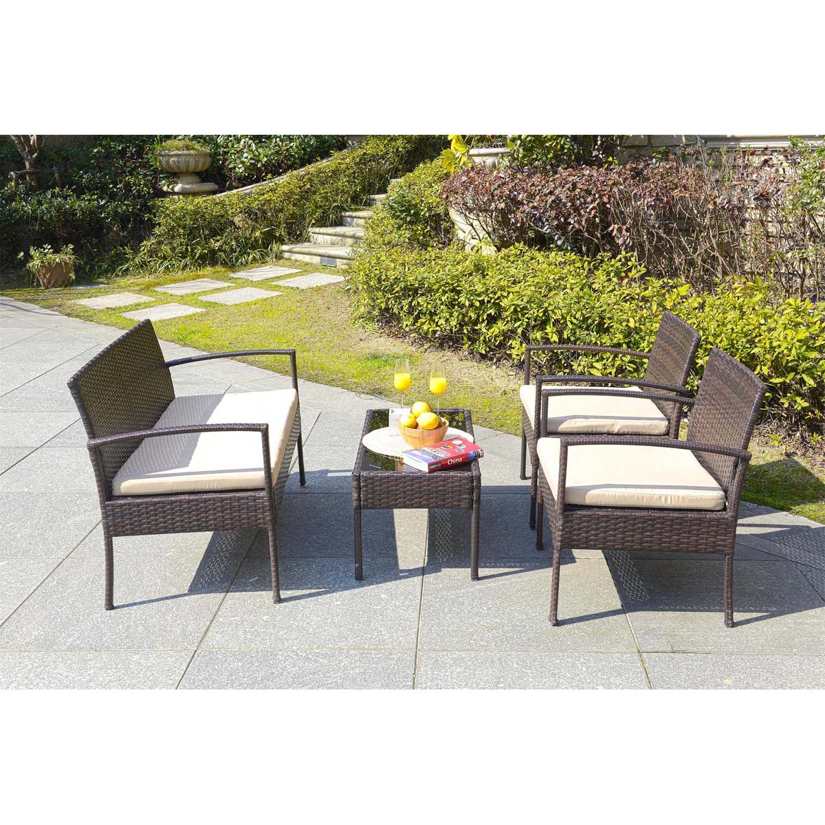 Safavieh Mattia 4 Piece Rattan Living Set , PAT9001 - Brown/Beige