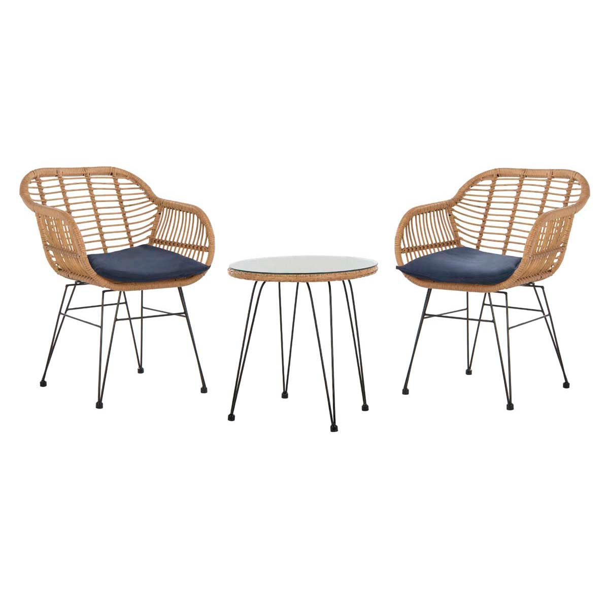 Safavieh Alton 3 Piece Lounge Set , PAT9004 - Natural/Navy