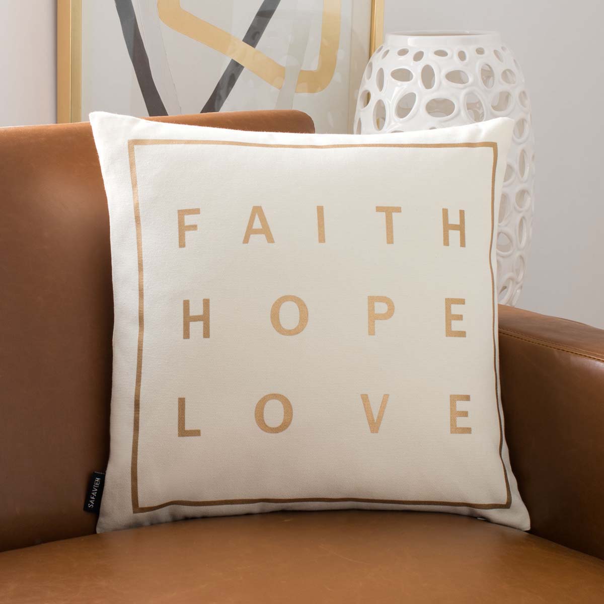 Safavieh Faith Pillow , PLS7167 - Beige / Gold